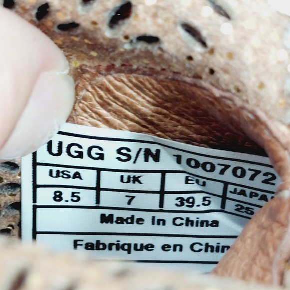 UGG Thames Tan Brown Leather Almond Toe Fold Over Lasercut Heeled Boots i420 - Picture 11 of 12